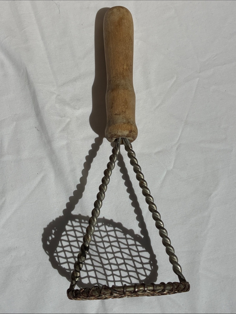 Vintage Wooden-Handled Potato Masher - Brown